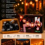 Lampki Girlanda LED 20 żarówek 10m ciepłe światło do ogrodu i balkonu