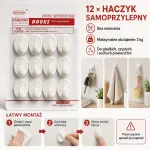 Samoprzylepne haczyki ścienne białe 12 sztuk bez wiercenia