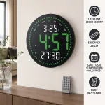 Cyfrowy zegar ścienny LED 28 cm z pilotem czarno-zielony