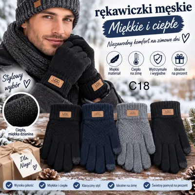 Rękawiczki męskie w czterech kolorach: czarny, granatowy, szary i antracytowy, miękka dzianina, opakowanie 12 sztuk