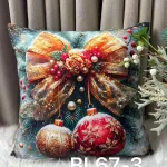 Poszewka na poduszkę świąteczna 40x40 cm z kokardą i bombkami
