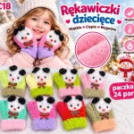 Rękawiczki dziecięce miękkie ciepłe kolorowe z misiem 24 pary