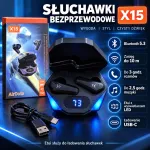 Bezprzewodowe słuchawki Bluetooth X15 z etui LED i USB-C