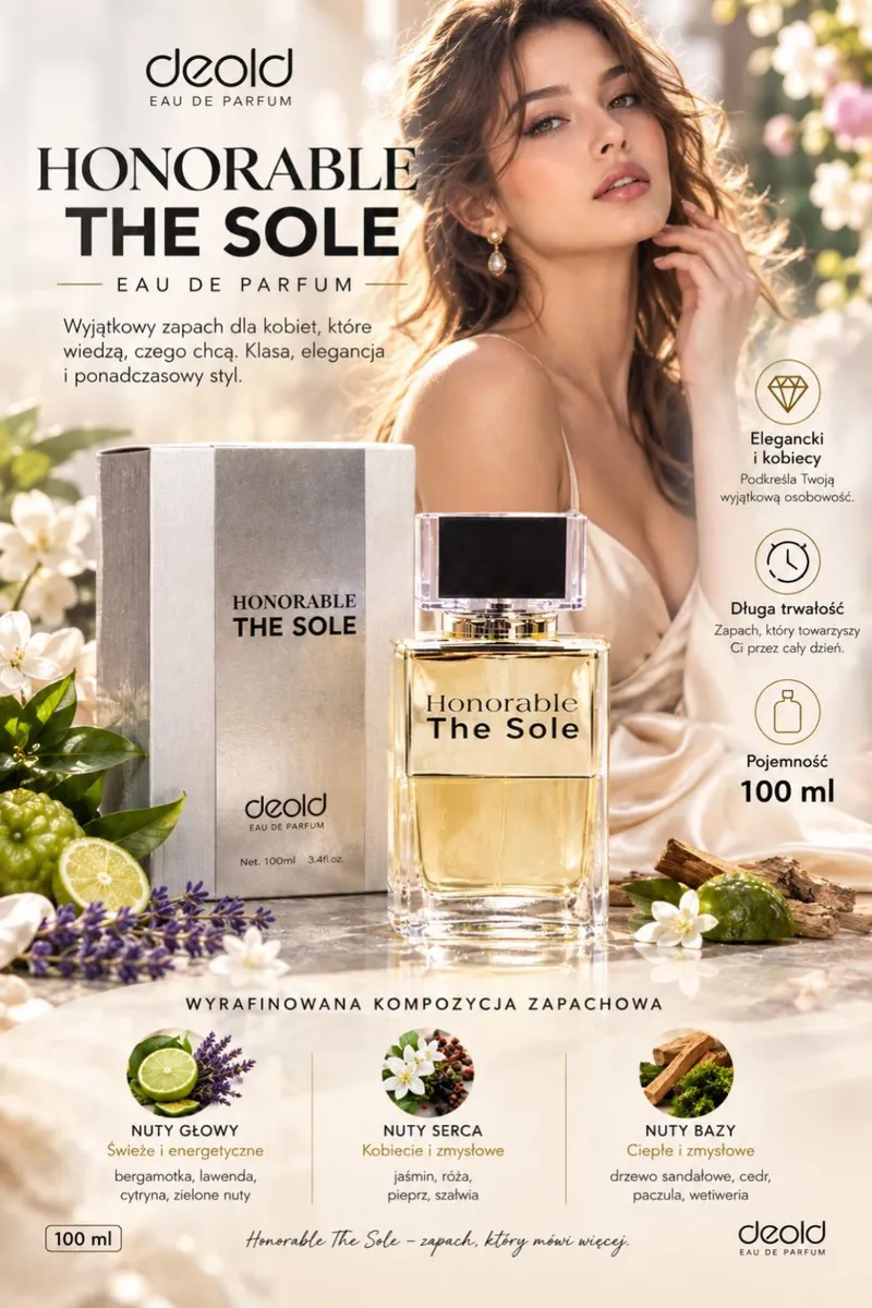 Perfumy Deold Honorable The Sole 100 ml z eleganckim flakonem i opakowaniem