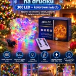 Lampki choinkowe LED na druciku 300 LED 12 m multikolor z pilotem IP44