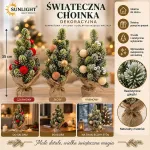Świąteczna choinka dekoracyjna ośnieżona 35 cm w jutowej osłonce mix kolorów