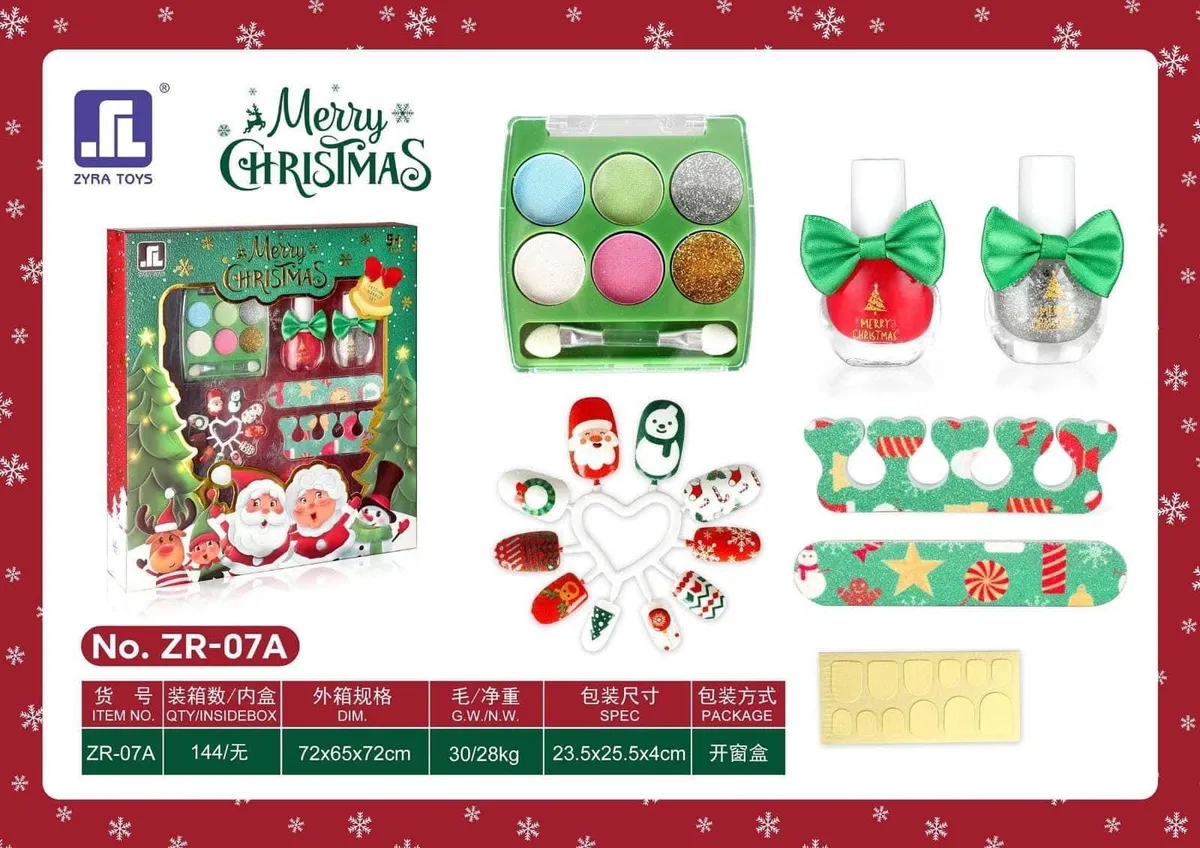 Zestaw do malowania paznokci Merry Christmas z lakierami, cieniami, naklejkami i pilnikiem