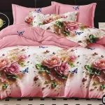 Komplet pościeli 5D Milano 160x200 różowy z kwiatowym wzorem 4 części