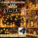 Lampki dekoracyjne LED 50 diod 5 m biały ciepły na prąd 230V