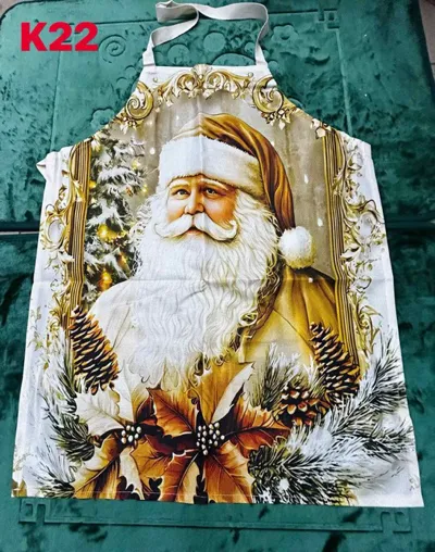 Fartuch kuchenny z nadrukiem Mikołaja w beżowo-złotych kolorach z motywem świątecznym