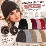 Czapka damska z wiskozą miękka i elegancka na jesień i zimę