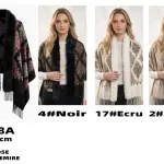 Ponczo damskie z futrzanym kołnierzem 70x180 cm beżowe, ecru, czarne