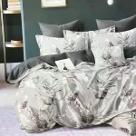 Komplet pościeli 3D 100% satyna bawełniana 200x220 szarość z liśćmi