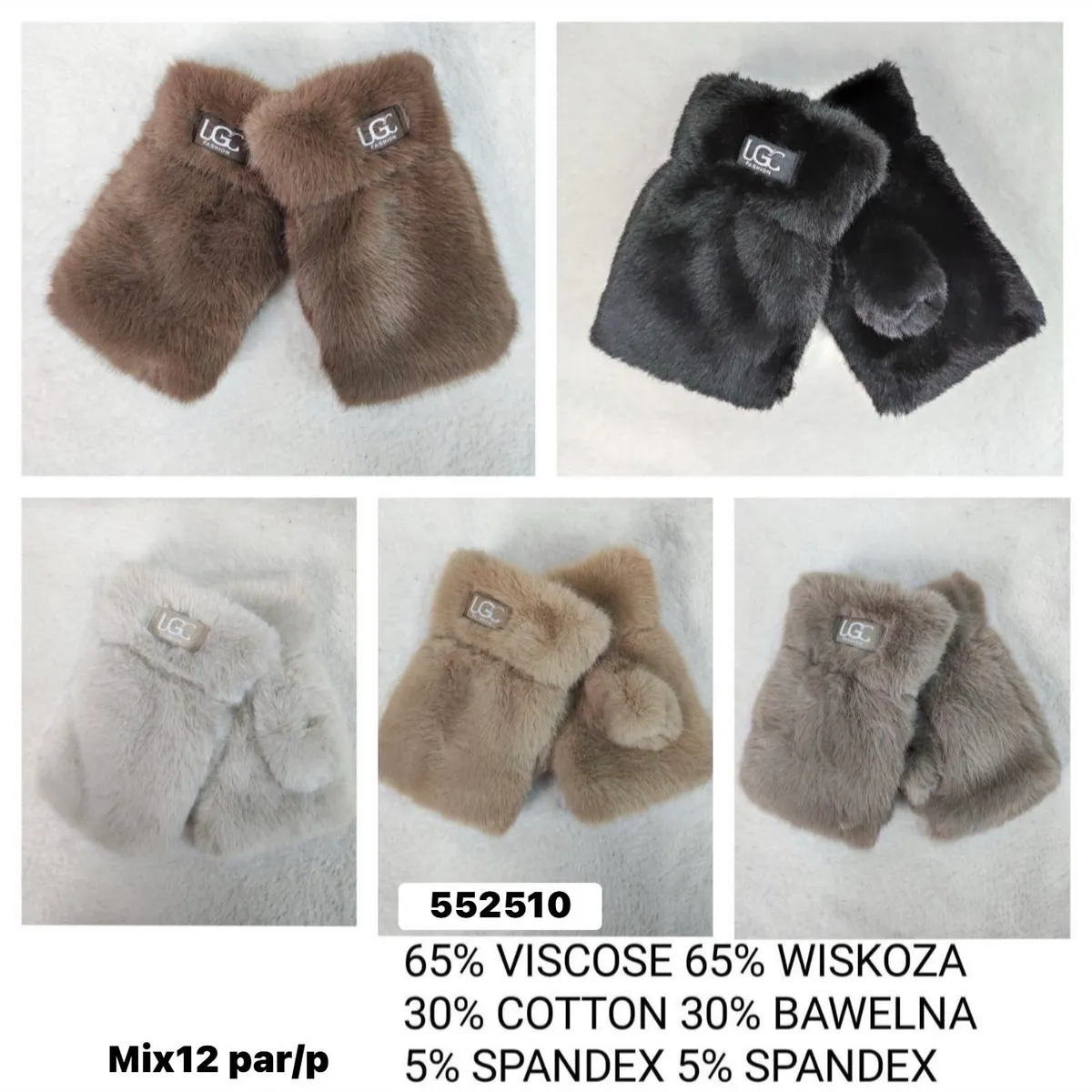 Rękawiczki damskie futerkowe w pięciu kolorach z naszywką UGG Fashion i pomponem