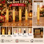 Świece LED dekoracyjne złote 24,5 cm zestaw 4 sztuk