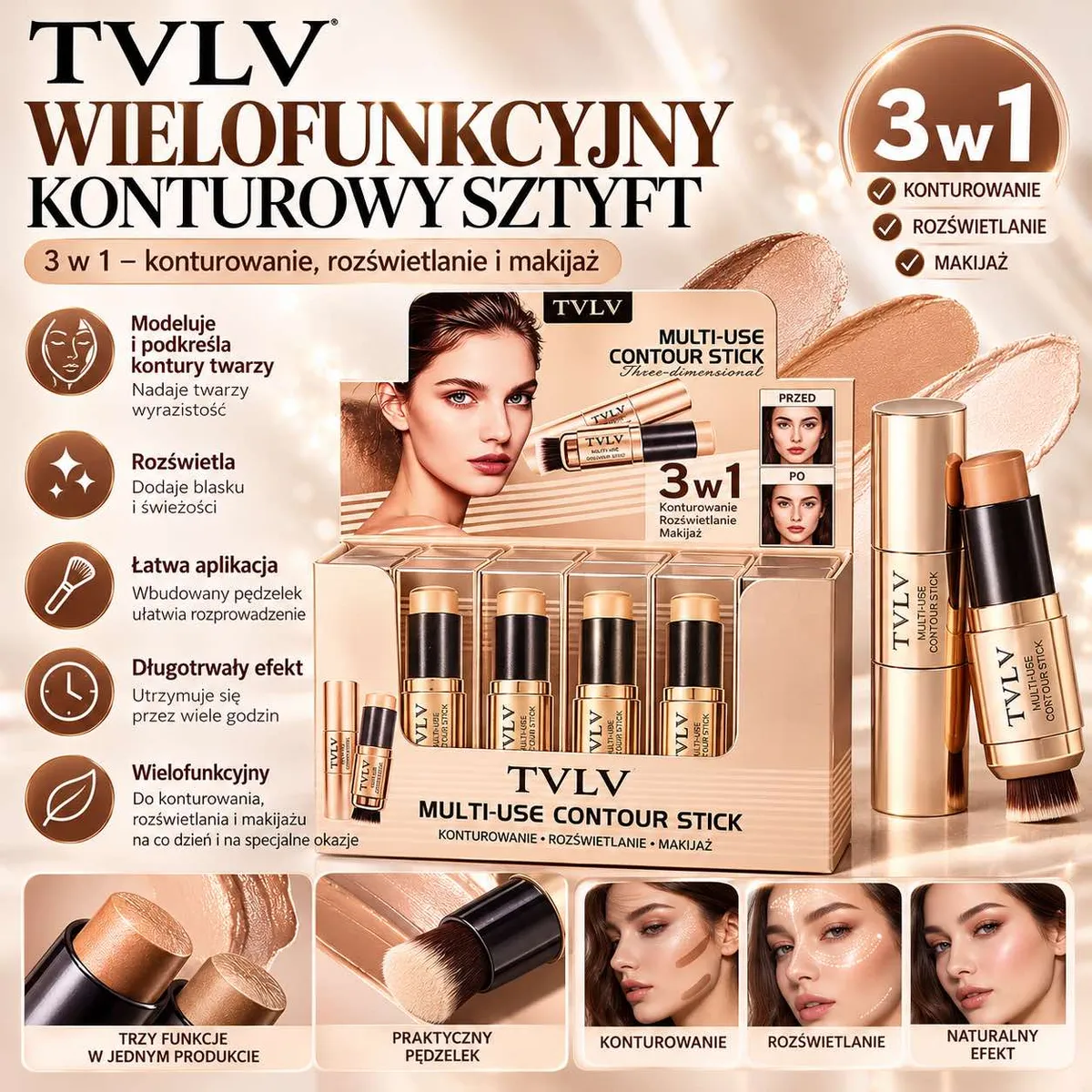 złocisty sztyft do konturowania z wbudowanym pędzelkiem i opakowaniem zbiorczym 12 sztuk