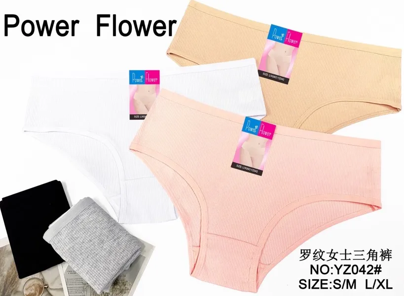 Majtki damskie Power Flower prążkowane w kolorach białym, jasnoróżowym i beżowym