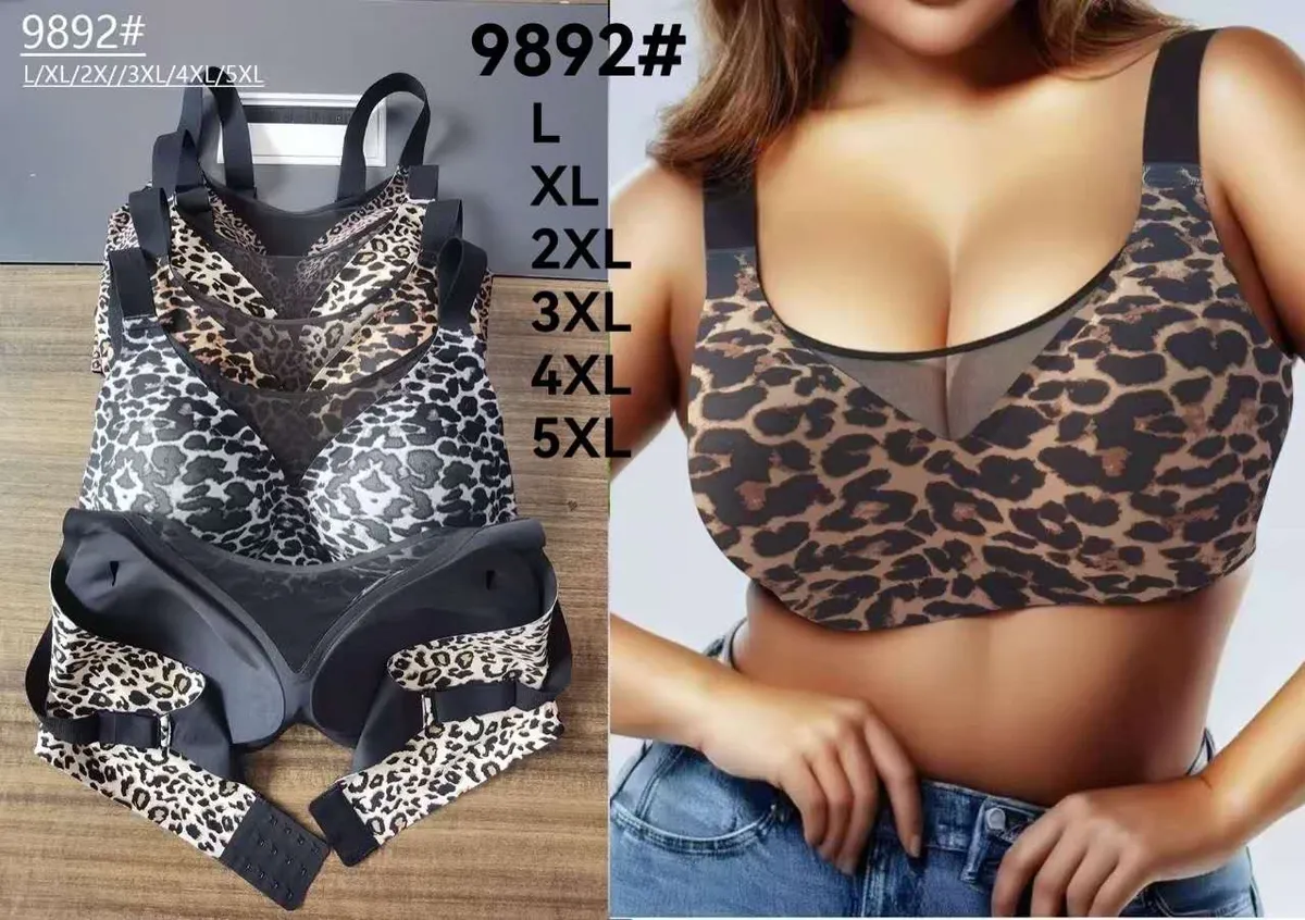 Biustonosze damskie w panterkę w rozmiarach L-5XL z siateczką i szerokimi ramiączkami