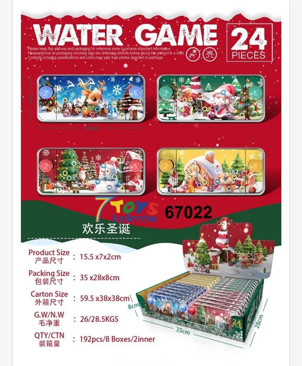 Zestaw Water Game 24 elementy z kolorowymi świątecznymi grafikami renifera, Mikołaja, bałwana i piernikowego domku