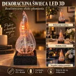 Dekoracyjna świeca LED 3D z efektem płomienia na czarnej podstawie