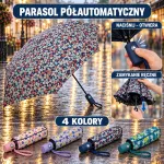 Półautomatyczny parasol składany w drobne kwiaty 4 kolory mix