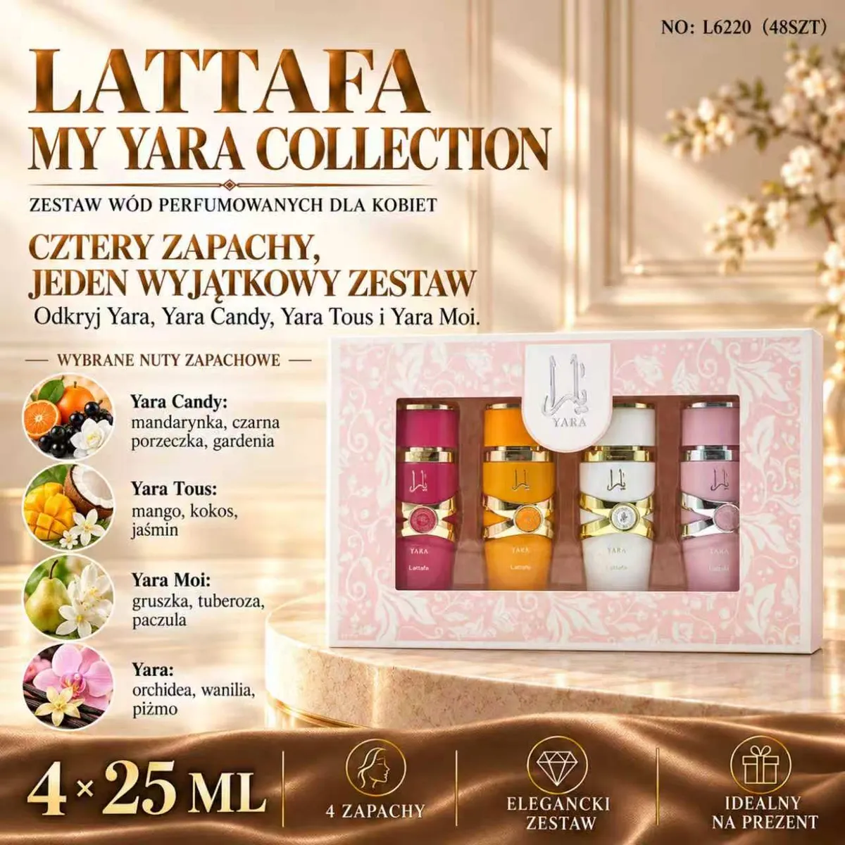 Zestaw 4 perfum damskich Lattafa my yara collection w kolorowych flakonach 25 ml