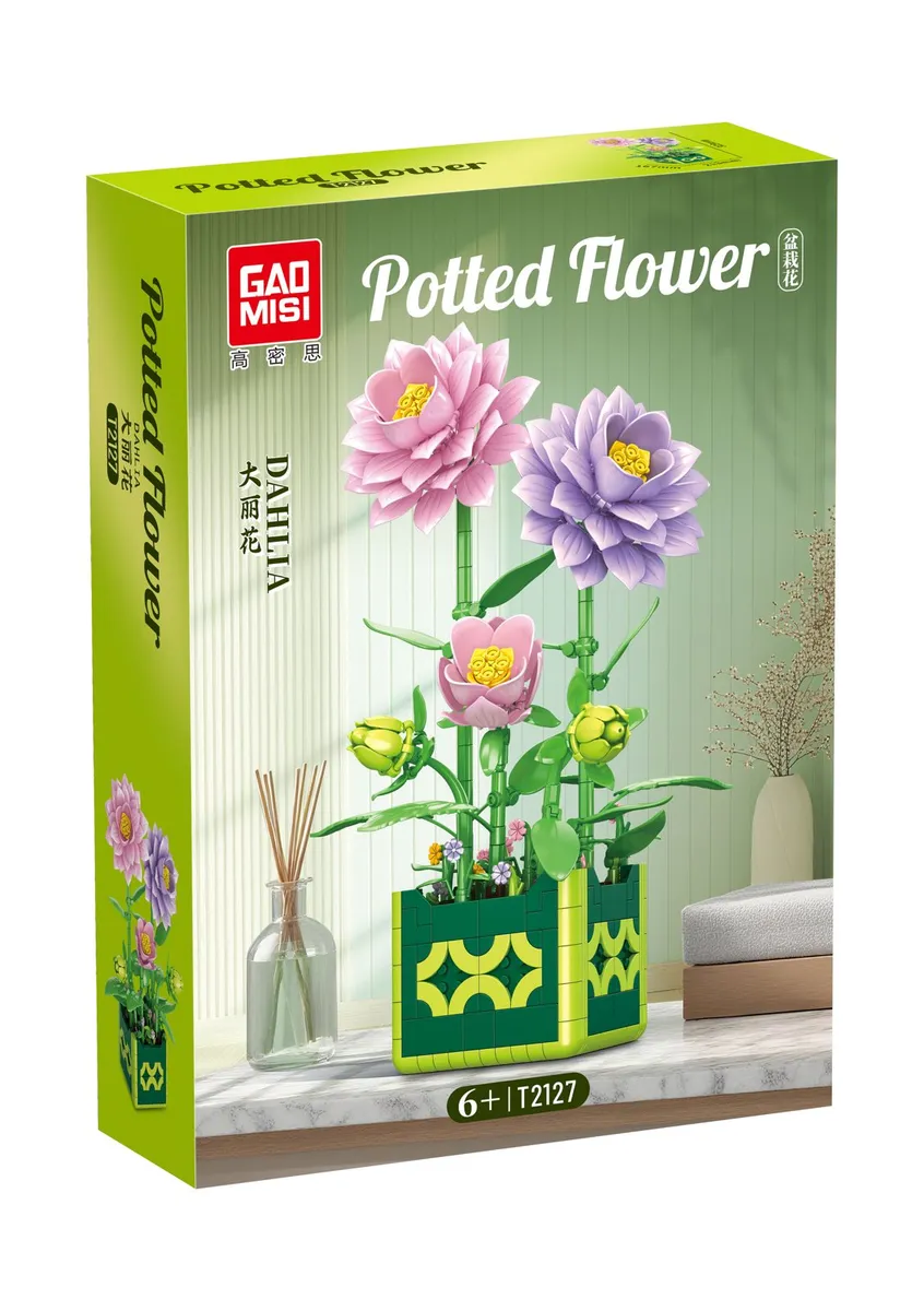 Zestaw klocków GAOMISI Potted Flower Dahlia z trzema kwiatami w doniczce zielono-żółtej
