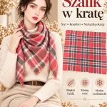 Szalik w kratę czerwono-szary miękki i lekki na chłodne dni