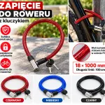 Zapięcie rowerowe linka stalowa 10×1200 mm z kluczykiem, 3 kolory
