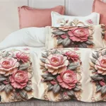 Komplet pościeli 5D MILANO 100% satyna bawełniana 200x220 kremowo-różowy