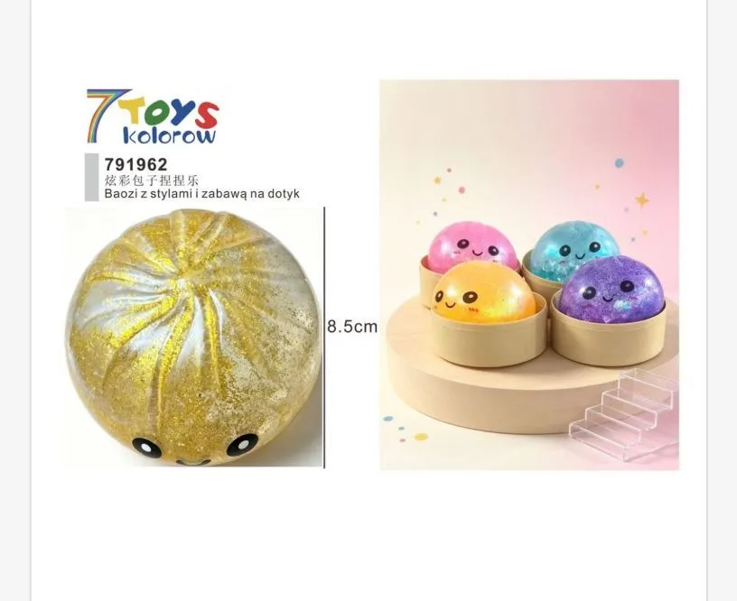 Kolorowa piłeczka antystresowa 7 Toys z brokatem i uśmiechniętą buźką, średnica 8,5 cm