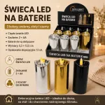 Dekoracyjna świeca LED na baterie 5,3x12,5 cm 3 kolory metaliczne