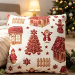 Poszewka bawełniana 40x40 cm świąteczny wzór czerwono-beżowy