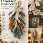 Świąteczna dekoracja wisząca z gałązkami i złotą kokardą 49x26 cm