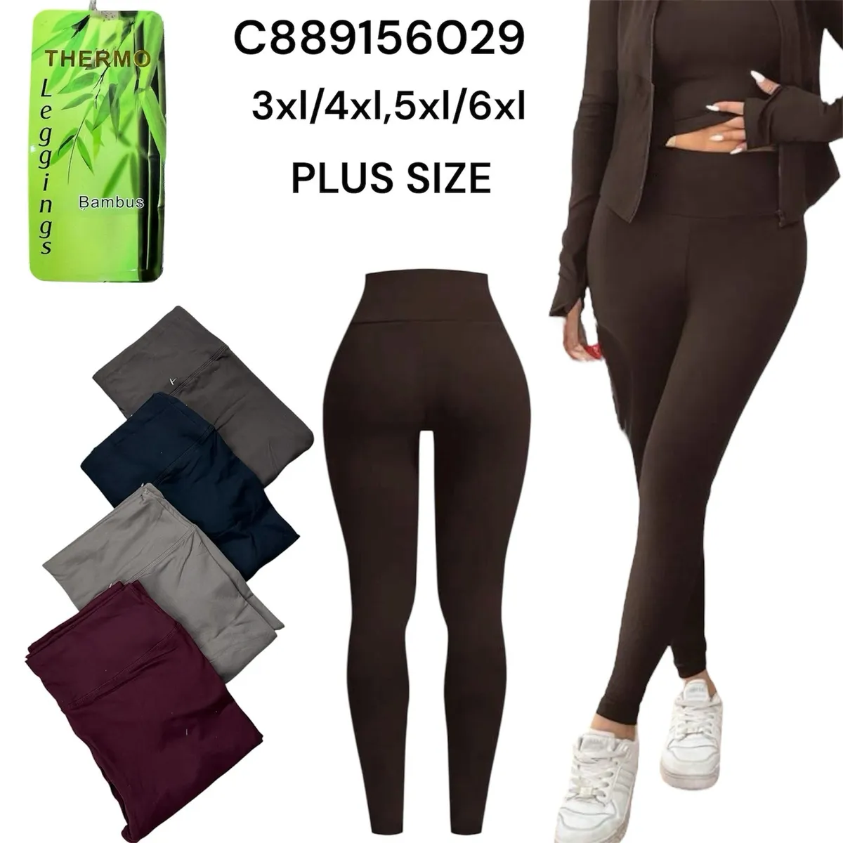 Legginsy damskie plus size Thermo Bambus w kolorach brązowym, granatowym, szarym i bordowym