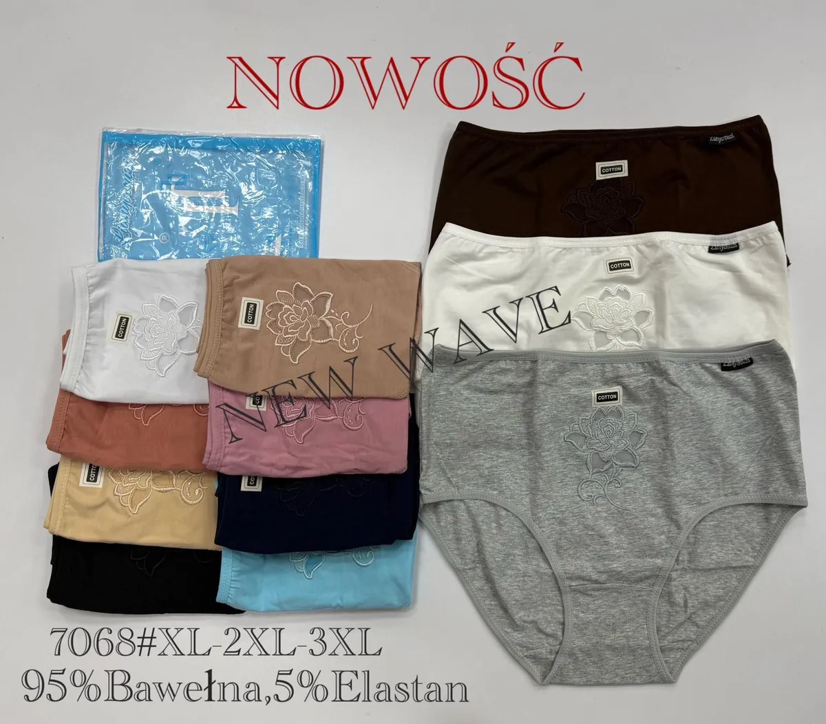 Majtki damskie bawełniane w różnych kolorach z haftem kwiatowym, rozmiary XL-3XL