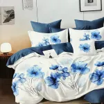 Komplet pościeli 3D 100% satyna bawełniana 200x220 z niebieskimi kwiatami