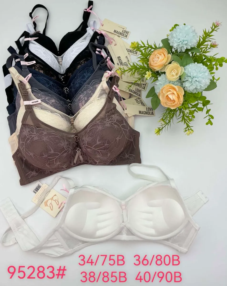 Zestaw koronkowych biustonoszy Love Magnolia w kolorach białym, czarnym, granatowym, beżowym i brązowym z regulowanymi ramiąc