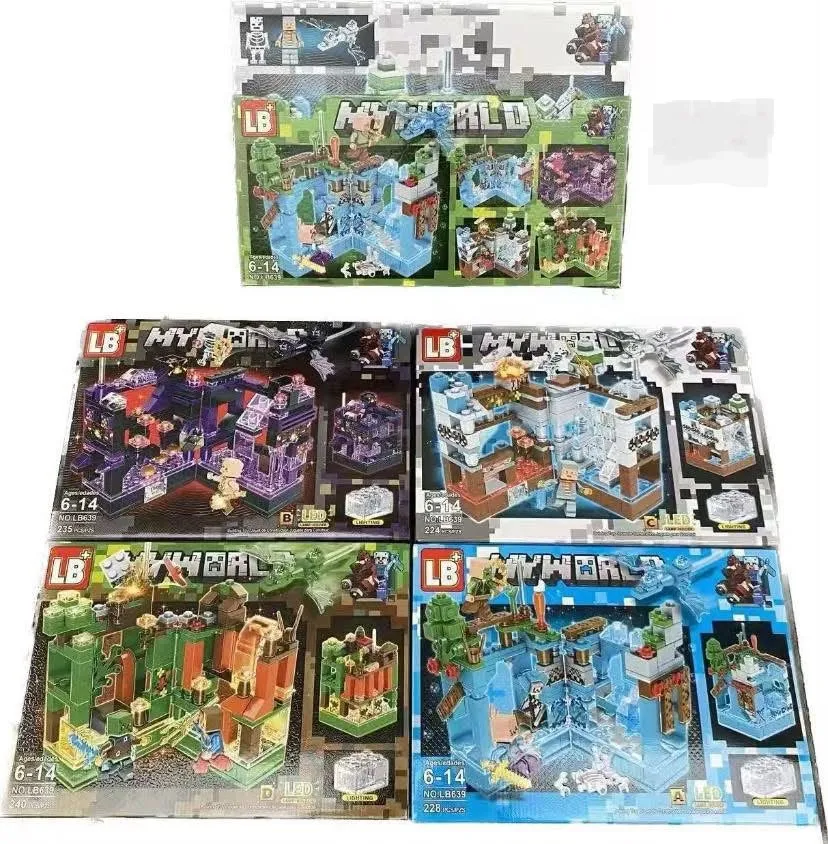 Pięć zestawów klocków LB My World z podświetleniem LED w kolorowych opakowaniach