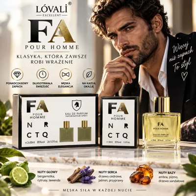 Zestaw dwóch perfum LÓVALI FA Pour Homme 2x50ml w eleganckim opakowaniu z nutami zapachowymi
