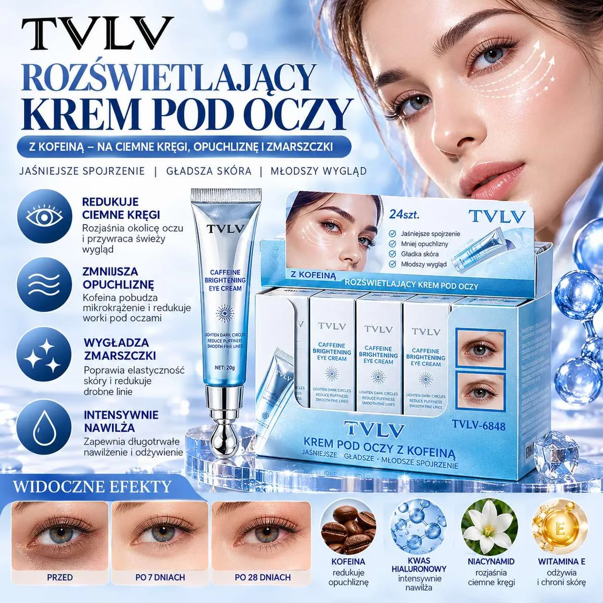 Rozświetlający krem pod oczy z kofeiną TVLV 20 g