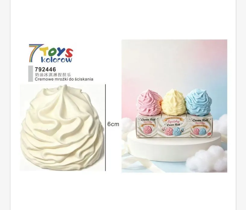 kremowe mrożki do ściskania w pastelowych kolorach różowy, żółty, błękitny, wysokość 6 cm