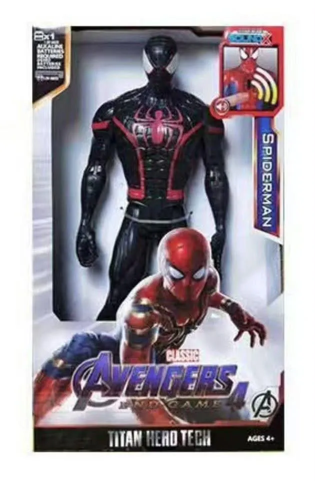 Figurka Spidermana w czarno-czerwonym stroju w opakowaniu Avengers Titan Hero Tech