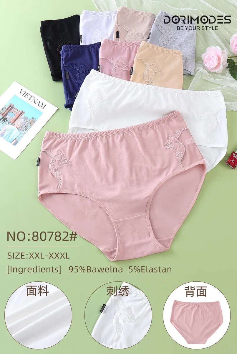 Zestaw majtek damskich w pastelowych kolorach z haftowanym motywem roślinnym, rozmiary XXL-XXXL