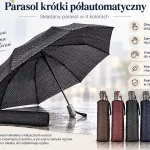 Parasol krótki półautomatyczny składany w 4 kolorach z pokrowcem