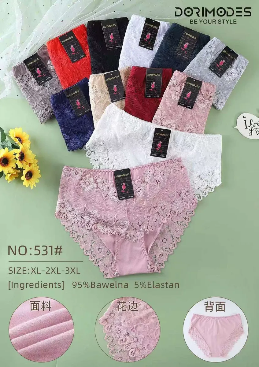 Zestaw koronkowych majtek damskich w różnych kolorach i rozmiarach XL-3XL