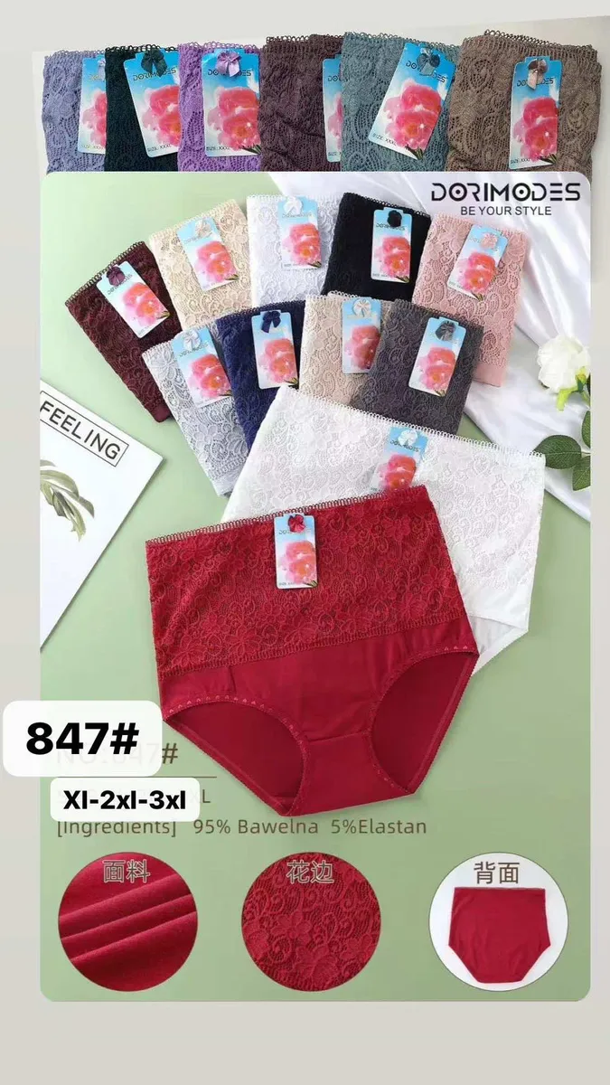 Majtki damskie z koronką w różnych kolorach i rozmiarach, metka Dorimodes