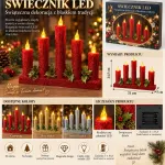 Świecznik LED świąteczny z brokatem i 5 świecami czerwony