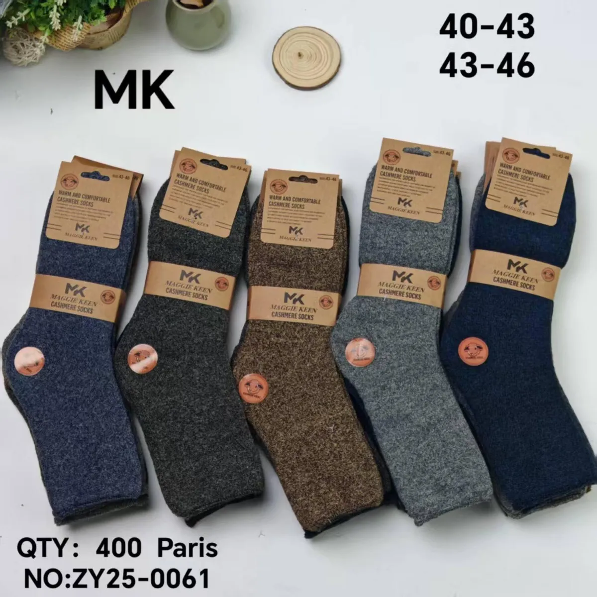 Pięć par ciepłych skarpet męskich MK Cashmere w kolorach granatowym, grafitowym, brązowym, jasnoszarym i ciemnoniebieskim