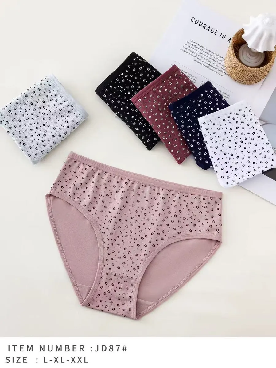 Majtki damskie bawełniane w kwiatowy wzór w pięciu kolorach, rozmiary L-XXL